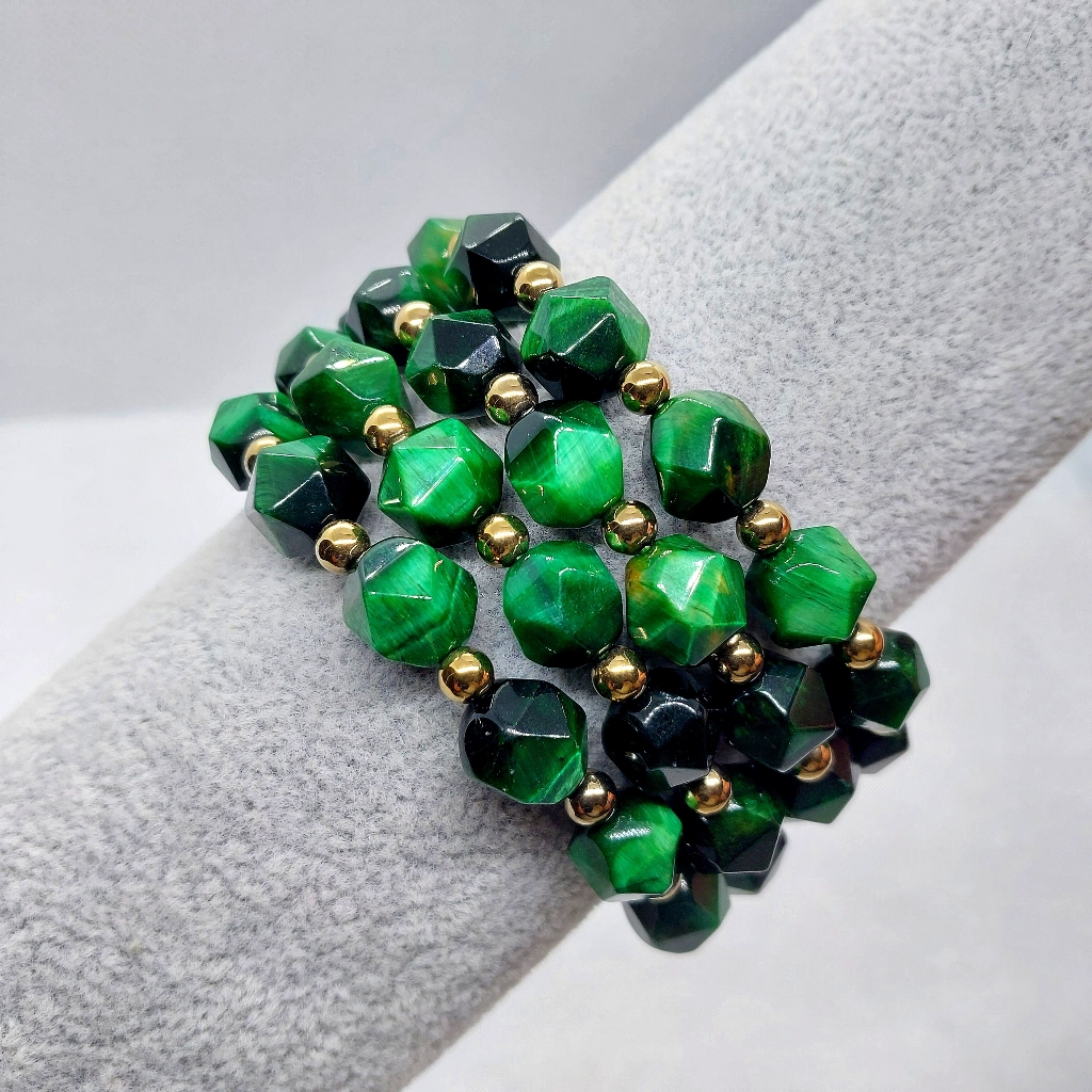 10mm Diamond Faceted Tiger Eye Bracelets